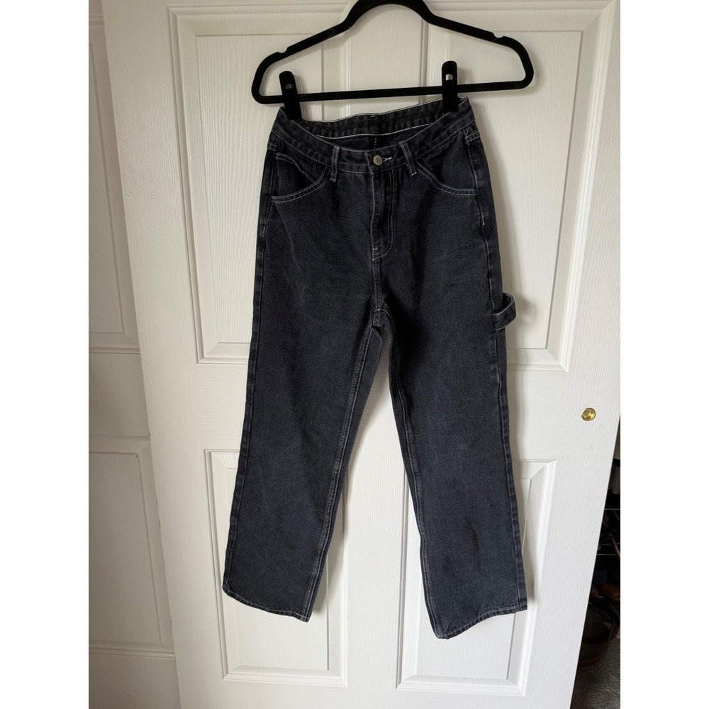 Okuohao Black Carpenter Jeans Contrast Stitch High Waisted Utility Pants Size M
